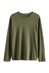 Next Langarmshirt Rundhalsshirt Regular Fit Dunkelgrün
