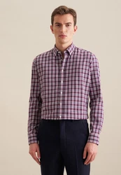 seidensticker Flanellhemd Slim Langarm Button-Down-Kragen Karo Braun/Dunkelrot/Rot/Bordeaux