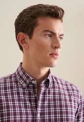 seidensticker Flanellhemd Slim Langarm Button-Down-Kragen Karo Braun/Dunkelrot/Rot/Bordeaux