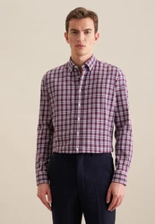 seidensticker Flanellhemd Slim Langarm Button-Down-Kragen Karo Braun/Dunkelrot/Rot/Bordeaux