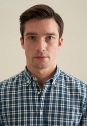 seidensticker Flanellhemd Slim Langarm Button-Down-Kragen Karo Hellblau/Blau/Dunkelblau