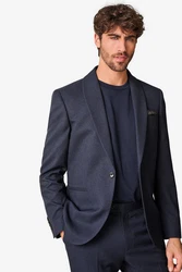 Next Baukastensakko Strukturiertes Slim Fit Sakko mit Schalkragen Dunkelblau/Hellblau/Blau