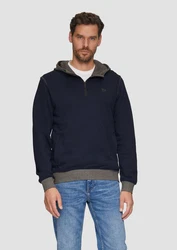 s.Oliver Sweatshirt Hoodie mit Stehkragen und Reißverschluss Logo Dunkelblau/Blau/Hellblau