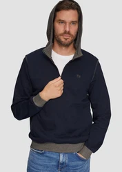 s.Oliver Sweatshirt Hoodie mit Stehkragen und Reißverschluss Logo Dunkelblau/Blau/Hellblau