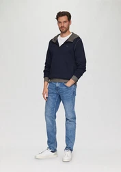 s.Oliver Sweatshirt Hoodie mit Stehkragen und Reißverschluss Logo Dunkelblau/Blau/Hellblau