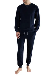 Pyjama Herren Pyjama blau uni (1 tlg)