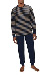 Pyjama Herren Pyjama braun quergestreift (1 tlg)