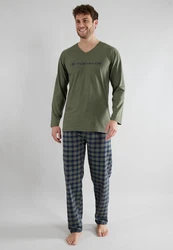 TOM TAILOR Pyjama grün kariert