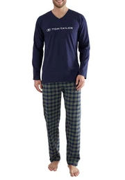 Pyjama Herren Pyjama blau kariert (1 tlg)