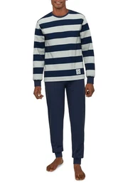 Pyjama Herren Pyjama blau quergestreift (1 tlg)