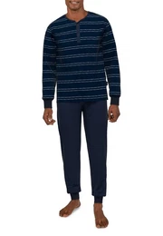 Pyjama Herren Pyjama blau quergestreift (1 tlg)