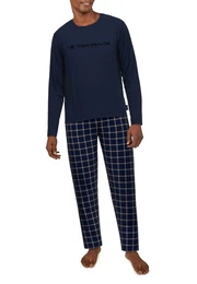 Pyjama Herren Pyjama blau kariert (1 tlg)