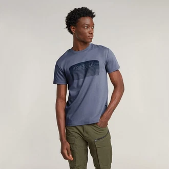 G-STAR Shirt Stacked Old Skool Logo R Blau/Lila/Hellblau/Grau/Braun/Dunkelgrün