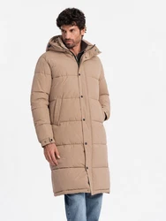 OMBRE Wintermantel Herren-Steppjacke mit abnehmbarer Kapuze beige