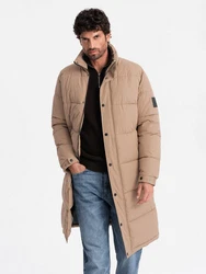 OMBRE Wintermantel Herren-Steppjacke mit abnehmbarer Kapuze beige