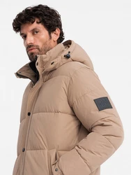 OMBRE Wintermantel Herren-Steppjacke mit abnehmbarer Kapuze beige