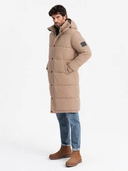 OMBRE Wintermantel Herren-Steppjacke mit abnehmbarer Kapuze beige