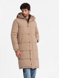 Wintermantel Lange Herren-Steppjacke mit abnehmbarer Kapuze