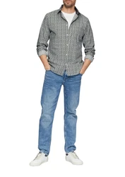 s.Oliver Langarmhemd Slim Fit marine/hellgrau/weiß