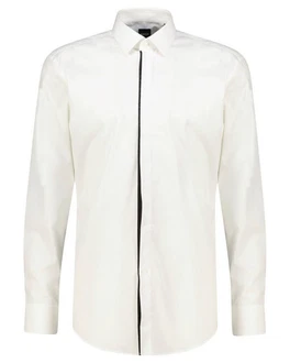 BOSS Langarmhemd H-HANK Slim Fit (1-tlg) Weiß/Creme/Beige