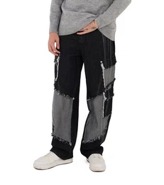 Relax-fit-Jeans Patchwork Baggy Jeans Bi-Color Loose Skater Jeans Schwarz W32/L32