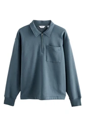 Next Sweatshirt Jersey-Sweatshirt Reißverschluss am Polokragen Blau/Grau/Hellblau