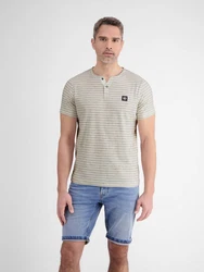 LERROS Henleyshirt Serafino-Shirt Khaki/Beige/Hellblau