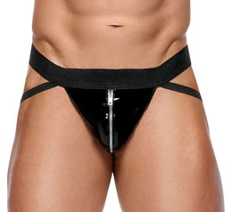 Slip Jock aus glnzendem Lack mit Reiverschluss - schwarz (1-St) Lack-Beutel mit silberfarbenem Reiverschluss