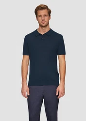 s.Oliver BLACK LABEL Strickpullover Feinstrick-Poloshirt Dunkelblau/Blau