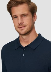 s.Oliver BLACK LABEL Strickpullover Feinstrick-Poloshirt Dunkelblau/Blau
