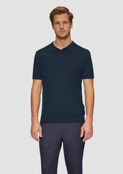 s.Oliver BLACK LABEL Strickpullover Feinstrick-Poloshirt Dunkelblau/Blau