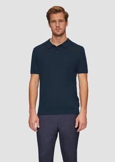 s.Oliver BLACK LABEL Strickpullover Feinstrick-Poloshirt Dunkelblau/Blau