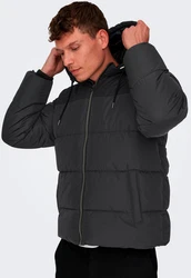 ONLY & SONS Steppjacke ONSMARLON LIFE HOOD PUFFER JACKET Schwarz/Dunkelgrau