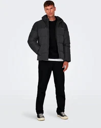 ONLY & SONS Steppjacke ONSMARLON LIFE HOOD PUFFER JACKET Schwarz/Dunkelgrau
