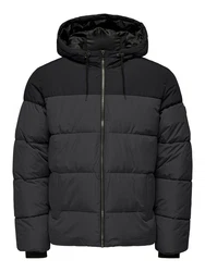 ONLY & SONS Steppjacke ONSMARLON LIFE HOOD PUFFER JACKET Schwarz/Dunkelgrau