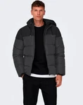ONLY & SONS Steppjacke ONSMARLON LIFE HOOD PUFFER JACKET Schwarz/Dunkelgrau