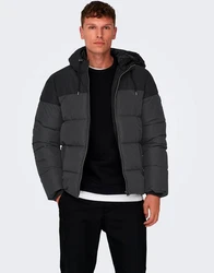 ONLY & SONS Steppjacke ONSMARLON LIFE HOOD PUFFER JACKET Schwarz/Dunkelgrau