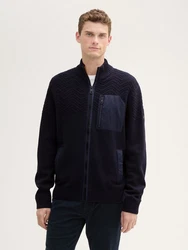 TOM TAILOR Cardigan Strickjacke mit Logo Badge Dunkelblau/Blau/Grau