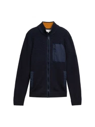 TOM TAILOR Cardigan Strickjacke mit Logo Badge Dunkelblau/Blau/Grau