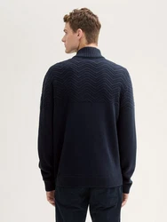 TOM TAILOR Cardigan Strickjacke mit Logo Badge Dunkelblau/Blau/Grau
