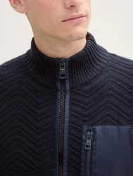 TOM TAILOR Cardigan Strickjacke mit Logo Badge Dunkelblau/Blau/Grau