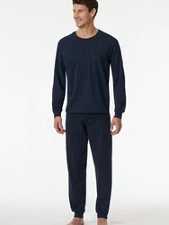 Schiesser Pyjama Schlafanzug Comfort Essentials Dunkelblau