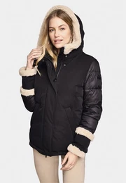 Steppjacke Materialmix-Jacke CURLY mit Taschenbeutel aus Kuschel-Fleece