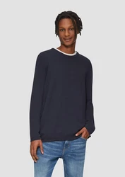 QS Rundhalspullover Casual Dunkelblau/Hellblau