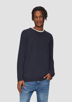 QS Rundhalspullover Casual Dunkelblau/Hellblau