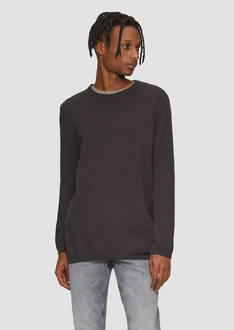 QS Rundhalspullover Casual Schwarz/Dunkelgrau