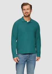 Langarmshirt Poloshirt aus Baumwolle mit Waffelstruktur Stickerei