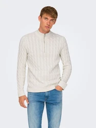 ONLY & SONS Troyer Strickpullover Creme/Weiß/Beige/Khaki