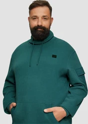s.Oliver Sweatshirt mit Kängurutasche und Stehkragen Logo Grün/Türkis/Dunkelgrün/Braun