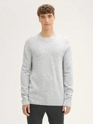 TOM TAILOR Denim Strickpullover mit Logo Stickerei Grau/Hellgrau